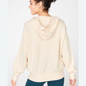 Fabletics Go-To Hoodie Cream Cowl Neck Hooded Sweatshirt XS